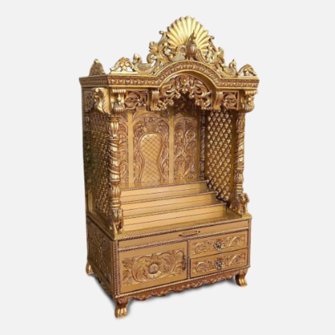 side angle of Mangaldeep Teak Wood Mandap Gold