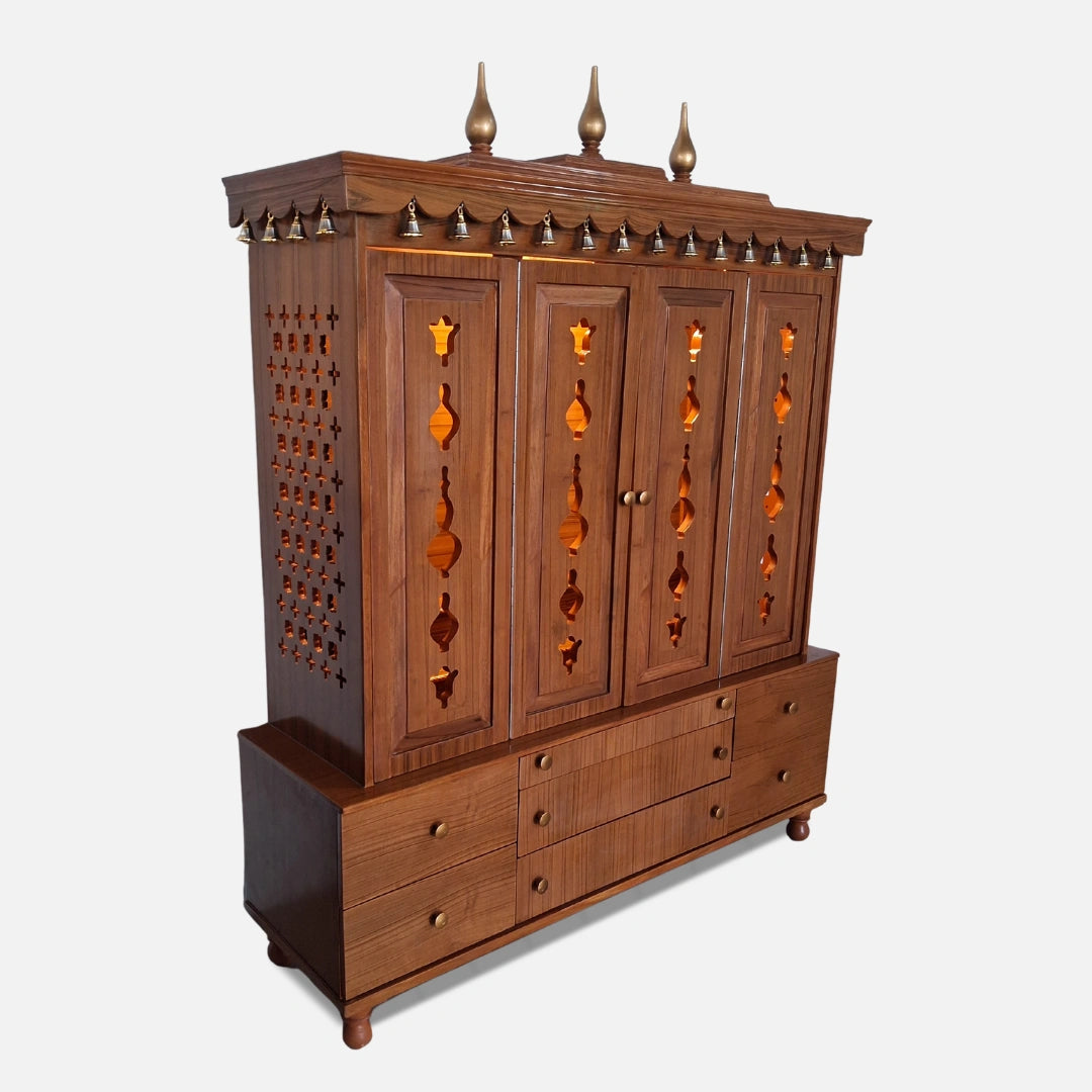 side view   of Arjit Teak Wood Pooja Mandap (Teak) 