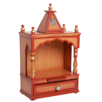 side view of Alaya Wall Mount Pooja Mandir without Door (Teak Gold) 