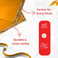 specialisation view of Yellow Floral Pooja Aasan with Red Swastik Border – 15x15 inch 