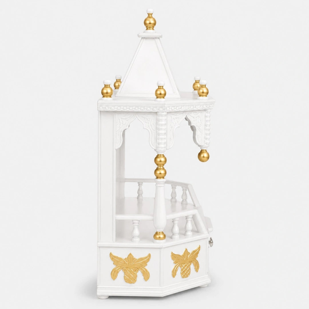 Anugrah Wall Mount Pooja Mandir without Door (White Gold) Side View