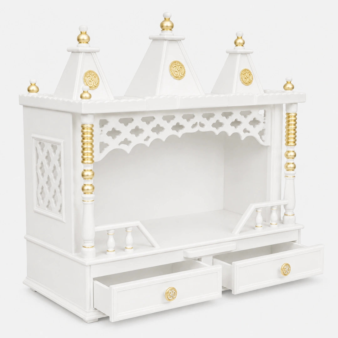 Sunanda Bhawan Medium Wall Mount Pooja Mandir without Door (White Gold)