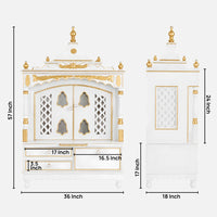 Sacred Home Large Floor Rested Pooja Mandir with Door (White Gold) Dimensions