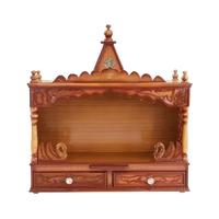 SukhatMan Large Wall Mount Pooja Mandir/Wooden temple in Teak Color front view
