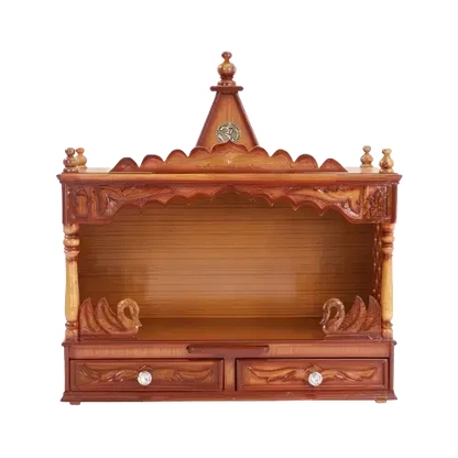 SukhatMan Large Wall Mount Pooja Mandir/Wooden temple in Teak Color front view