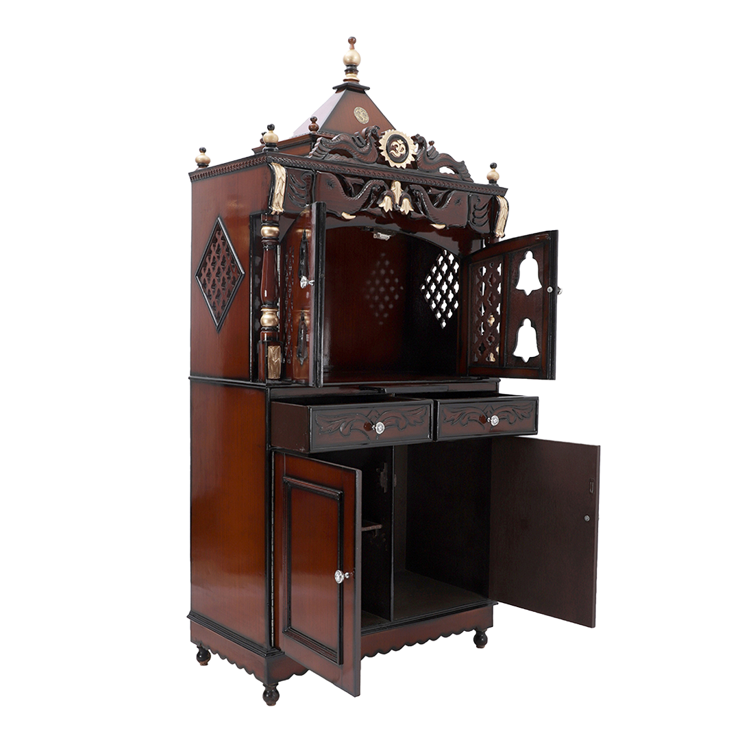 Divine Palace Large Floor Rested Pooja Mandap with Door (Brown Gold)