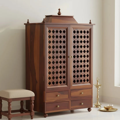 lifestyel-view-of-Aarvith-Teak-Wood-Pooja-Mandap-with-Door-Teak