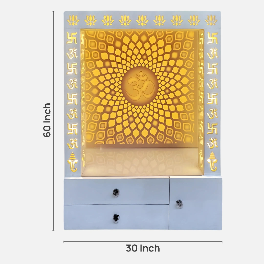 Ompatra Wooden Corian Mandir (White)
