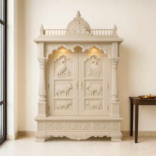 Niketan Teak Wood Mandir (White)
