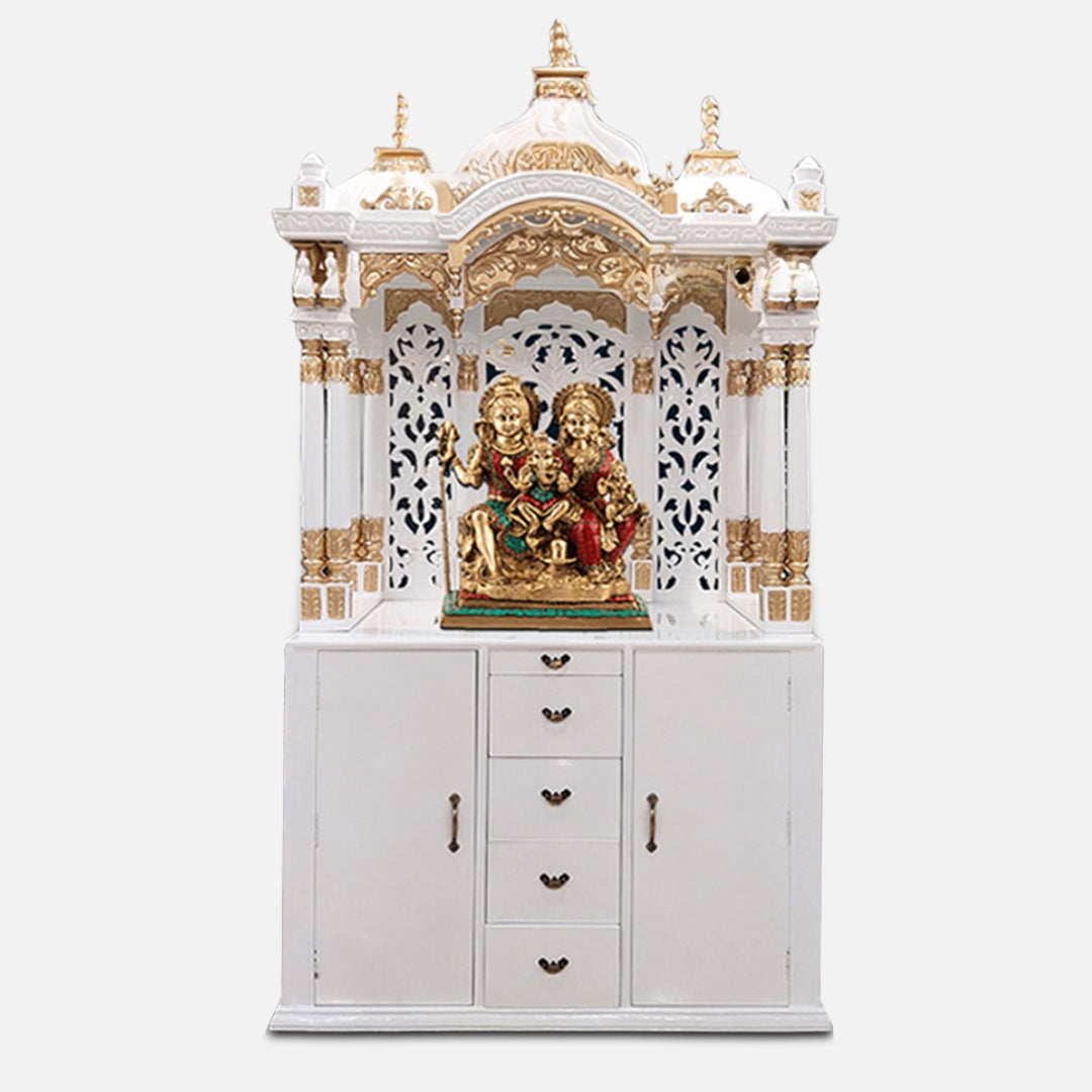 Sudhakar Teak Wood Mandap White Gold