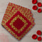 top view Red Velvet Pooja Aasan with Heavy Golden Embroidery 