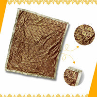 top view of Golden Floral Design Brown Pooja Aasan with Silver Border