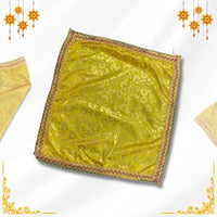 top view of Golden Floral Pooja Aasan with Lace Border