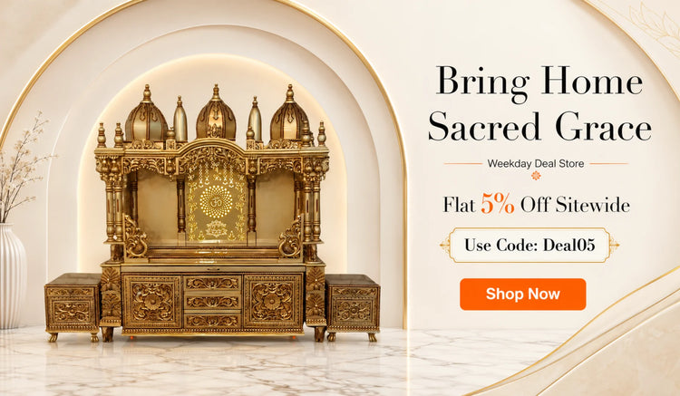 Decorative wooden mandir in gold color