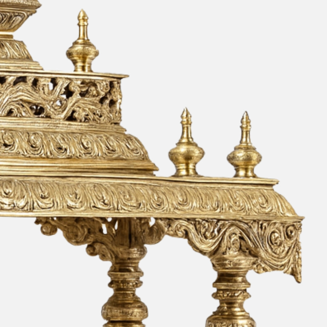 zoom view  of Aishwarya Teak Wood Mandir (Gold)   