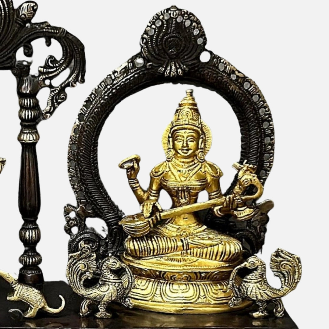 zoom view  of Brass Lakshmi ganesh Saraswati Idol with Singhasan 1 