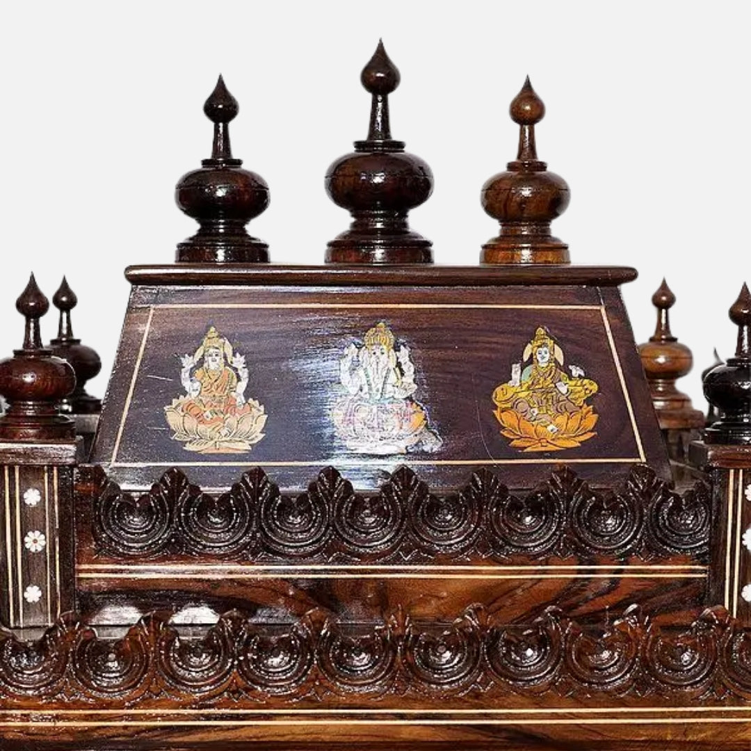 zoom view of Kesari Teak Wood Mandir (Brown) 