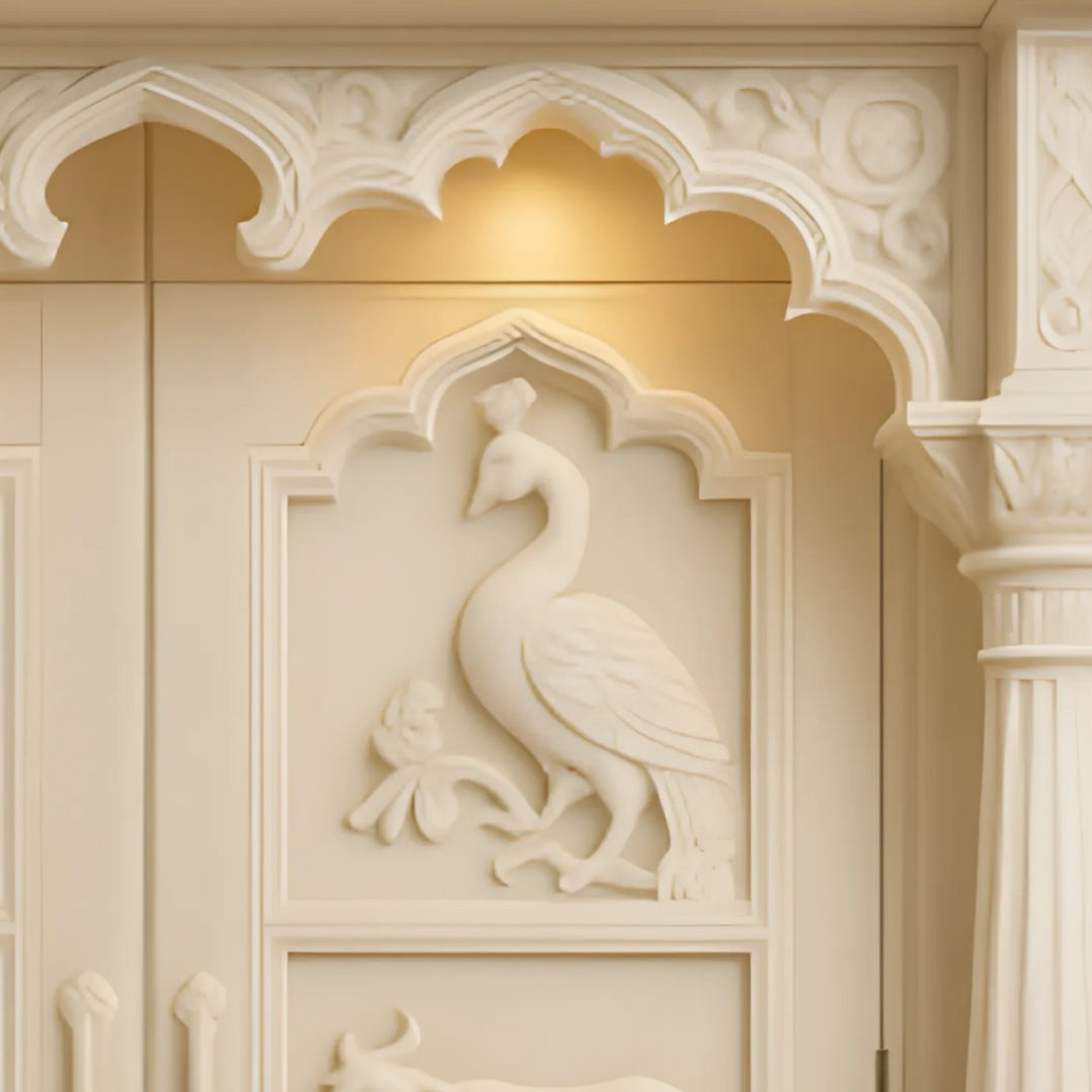 zoom view of Niketan Teak Wood Mandir (White) 