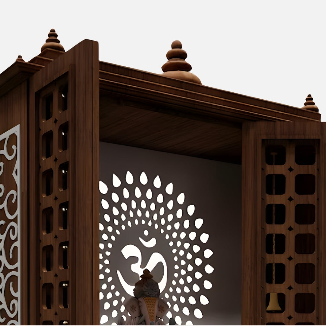 zoom view of Vishesh Teak Wood Mandir (Brown) 