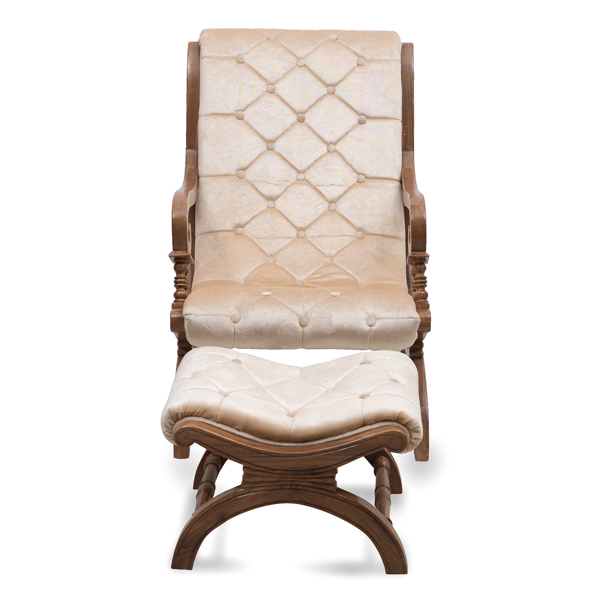 Butros Fabric Upholstered Aaram Chair with FootRest (Brown Silver)